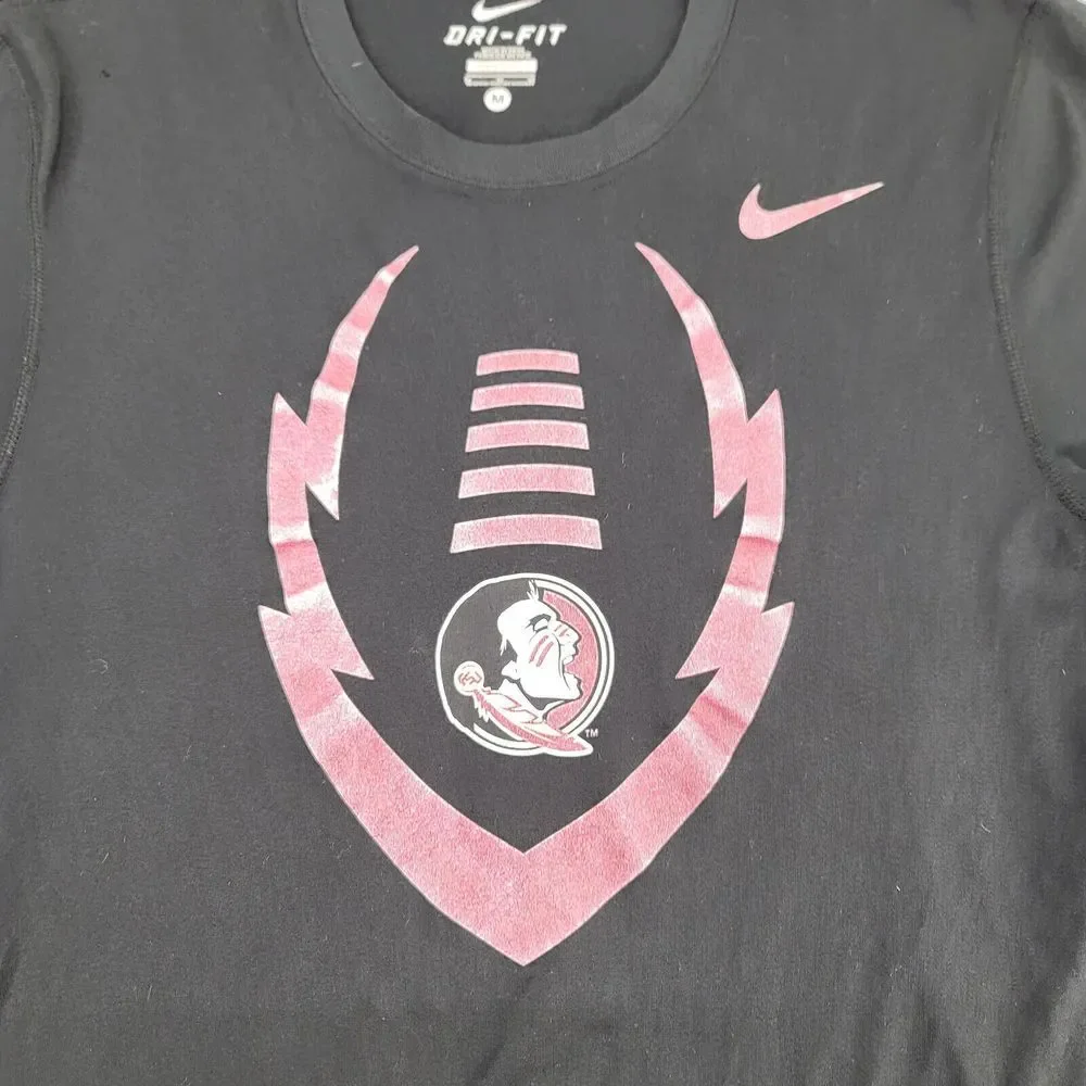 Nike Shirt Womens Medium Black‎ Florida State Football NCAA Logo Dri-Fit Swoosh